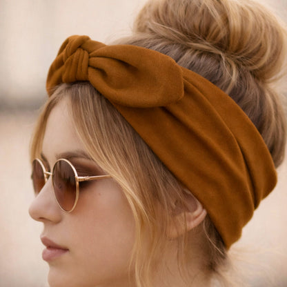 Bandeau Large à Nœud Papillon Effet Couture Marron Clair