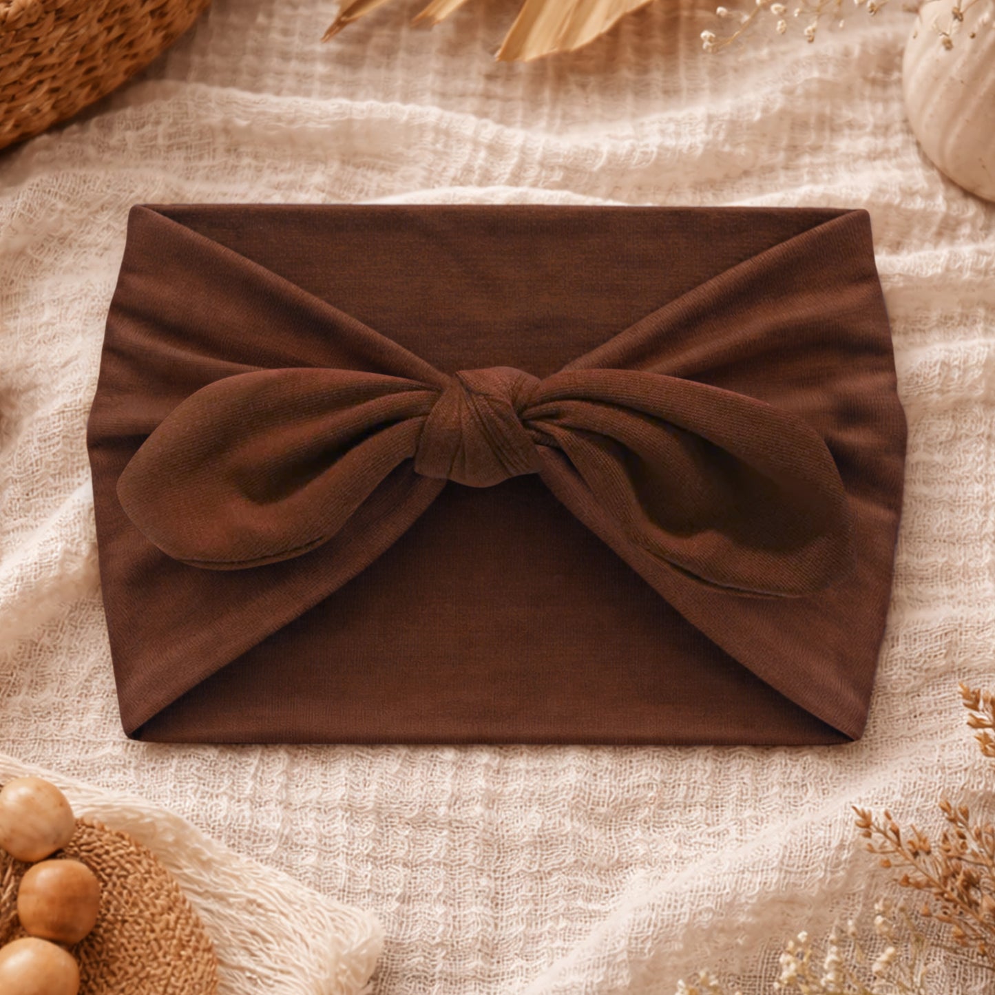 Bandeau Large à Nœud Papillon Effet Couture Marron