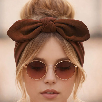Bandeau Large à Nœud Papillon Effet Couture Marron