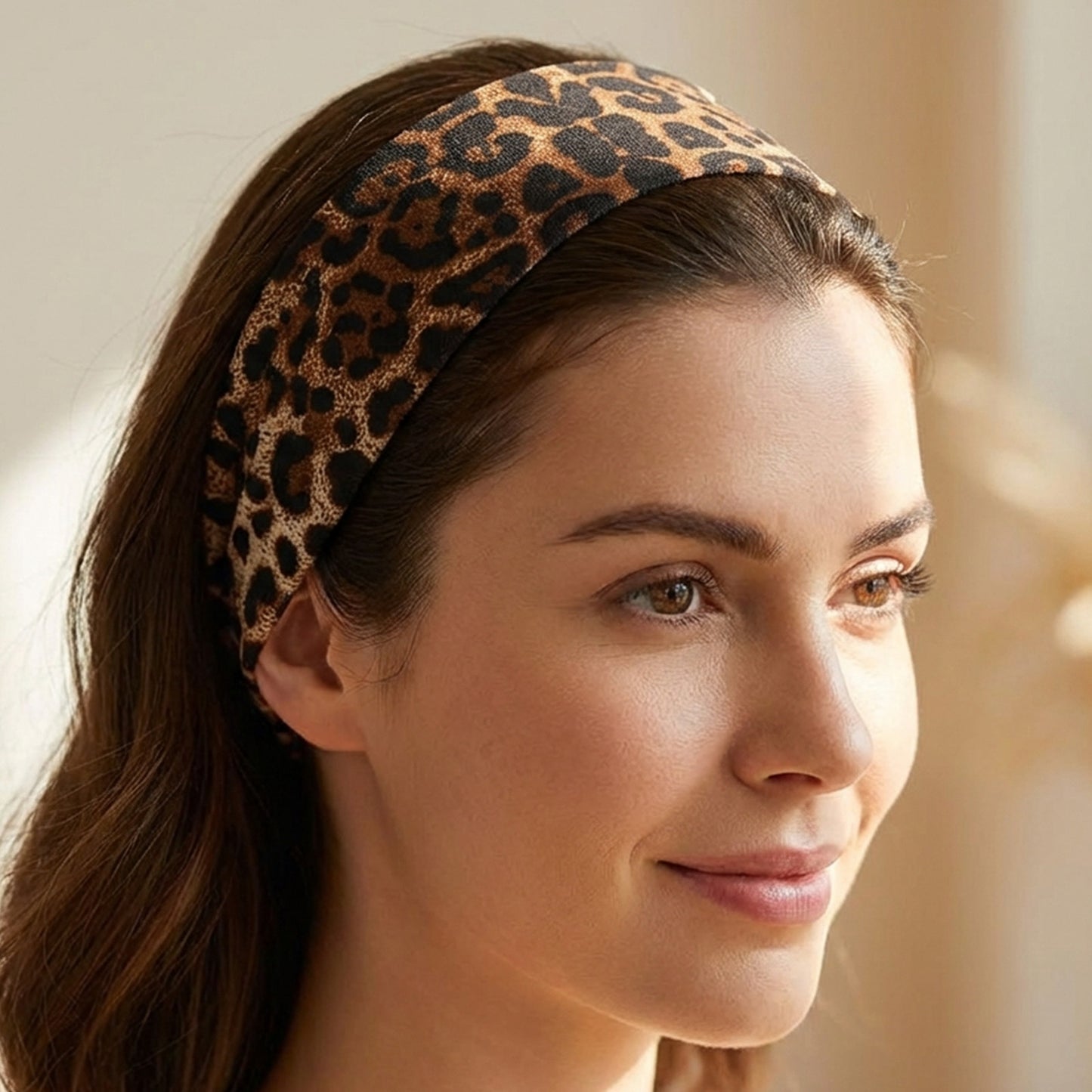 Bandeau Large Imprimé Léopard Glossy Marron