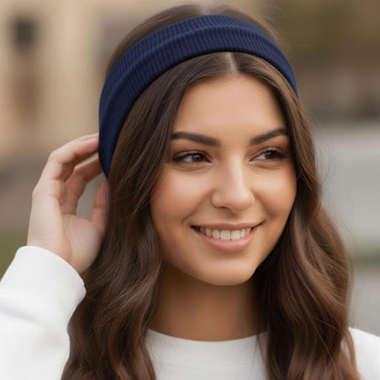 Bandeau Large Côtelé Mila en Coton Bleu Foncé