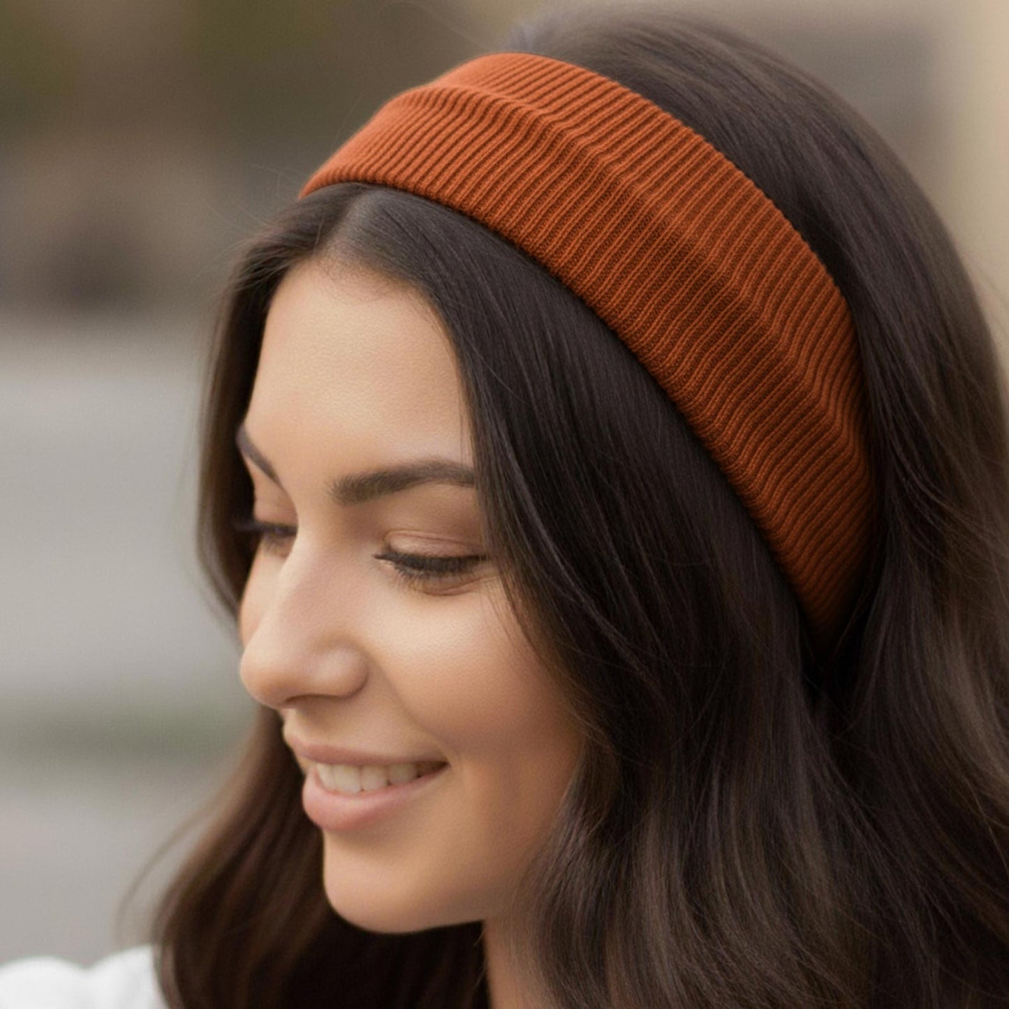 Bandeau Large Côtelé Mila en Coton Marron