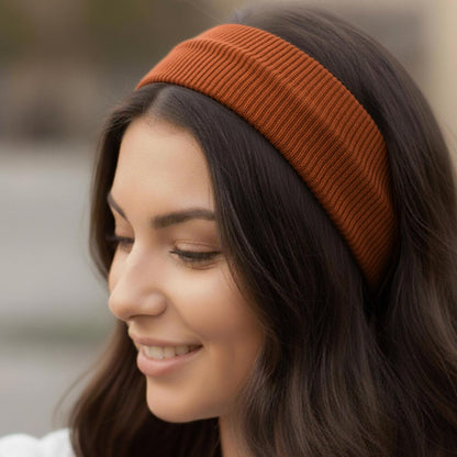 Bandeau Large Côtelé Mila en Coton Marron