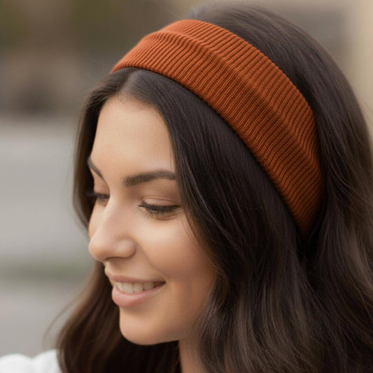 Bandeau Large Côtelé Mila en Coton Marron