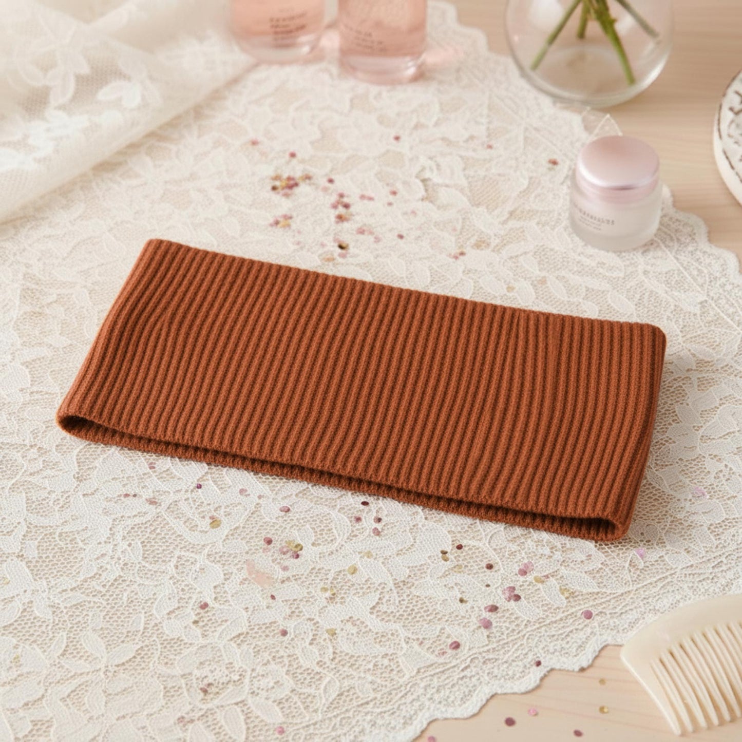 Bandeau Large Côtelé Mila en Coton Marron