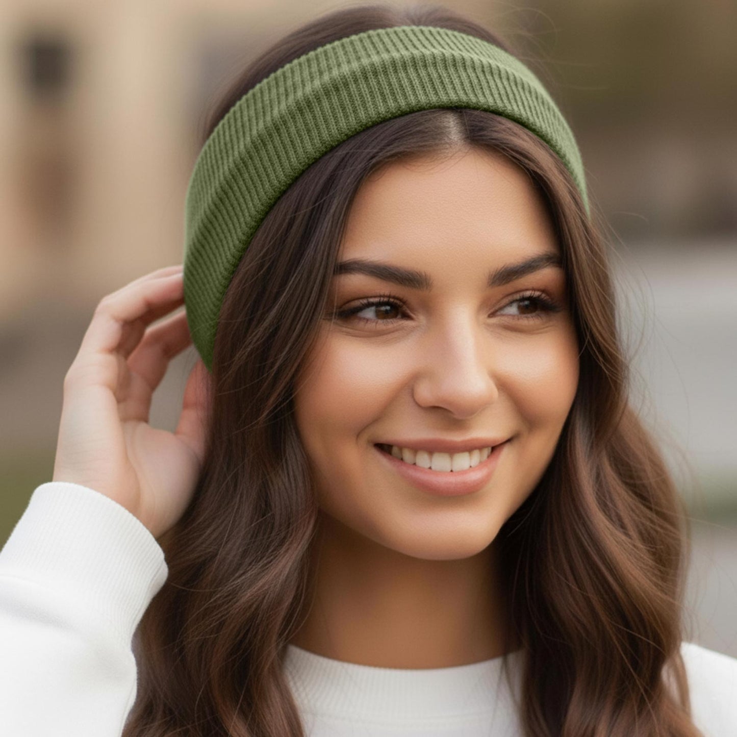 Bandeau Large Côtelé Mila en Coton Vert