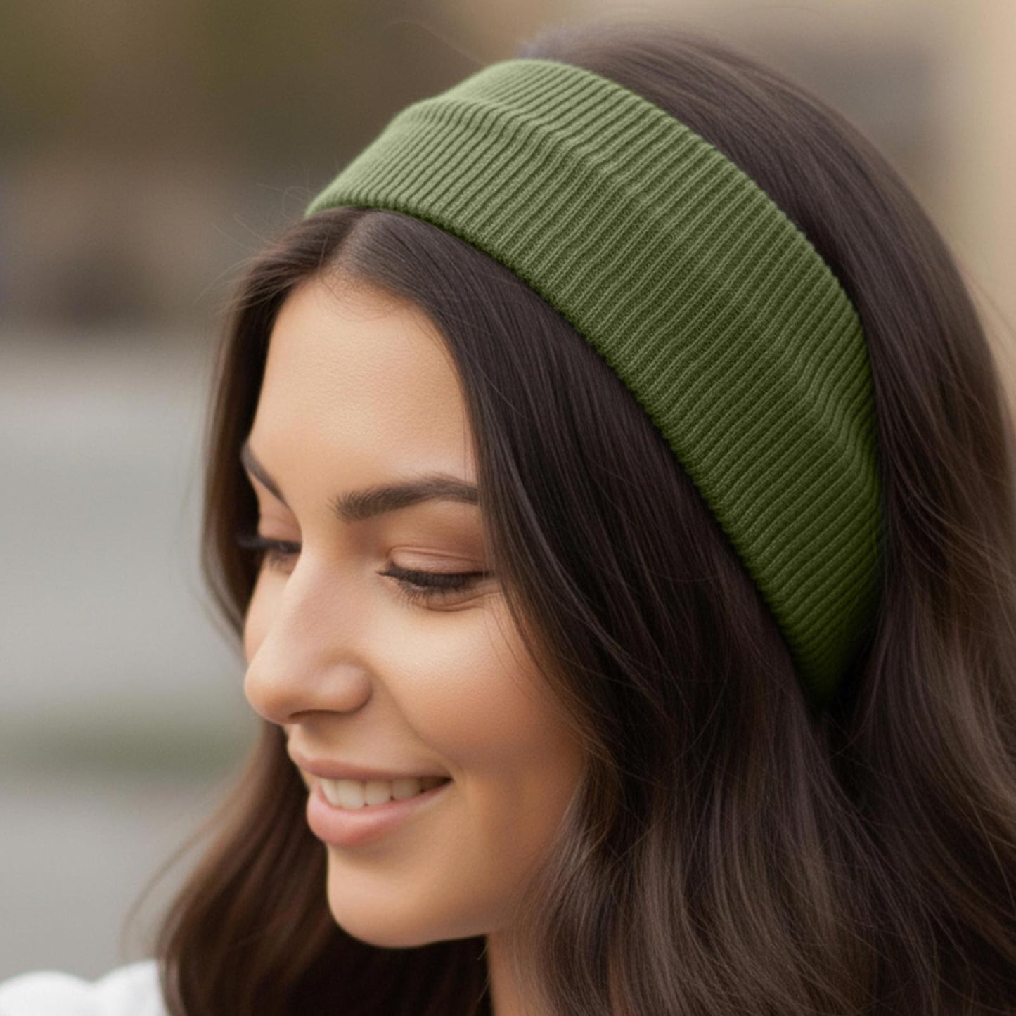 Bandeau Large Côtelé Mila en Coton Vert