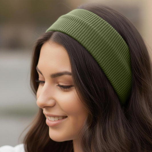 Bandeau Large Côtelé Mila en Coton Vert