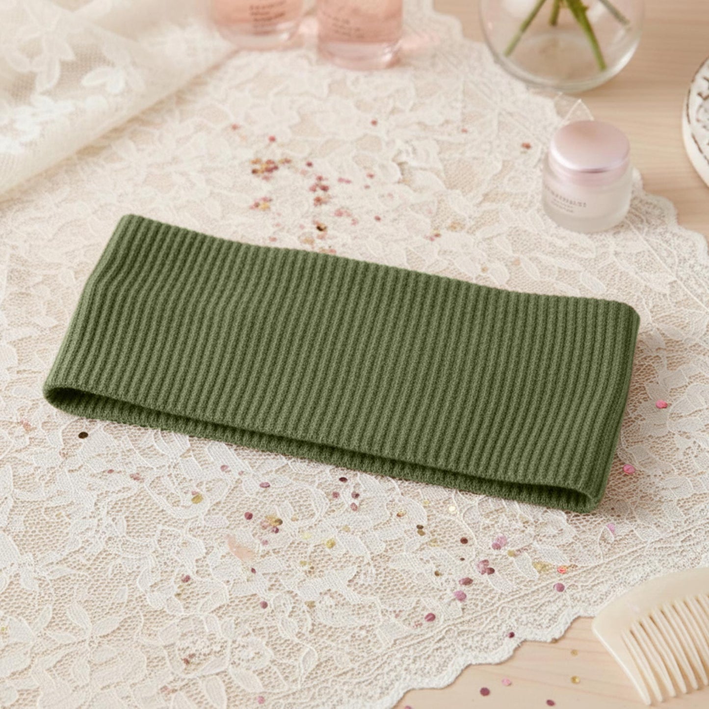 Bandeau Large Côtelé Mila en Coton Vert