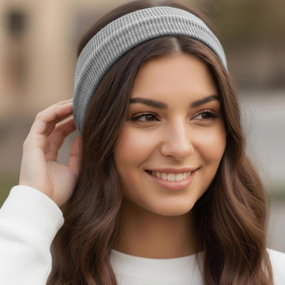 Bandeau Large Côtelé Mila en Coton Gris Clair