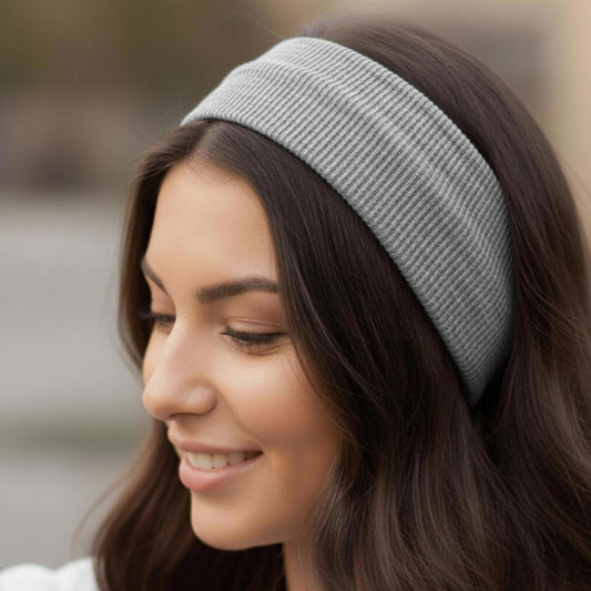 Bandeau Large Côtelé Mila en Coton Gris Clair