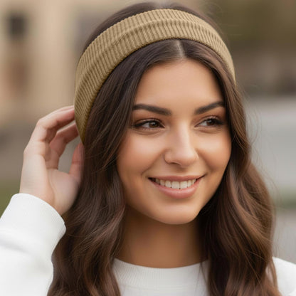 Bandeau Large Côtelé Mila en Coton Beige Kaki