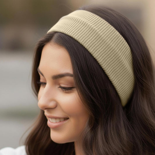 Bandeau Large Côtelé Mila en Coton Beige Clair