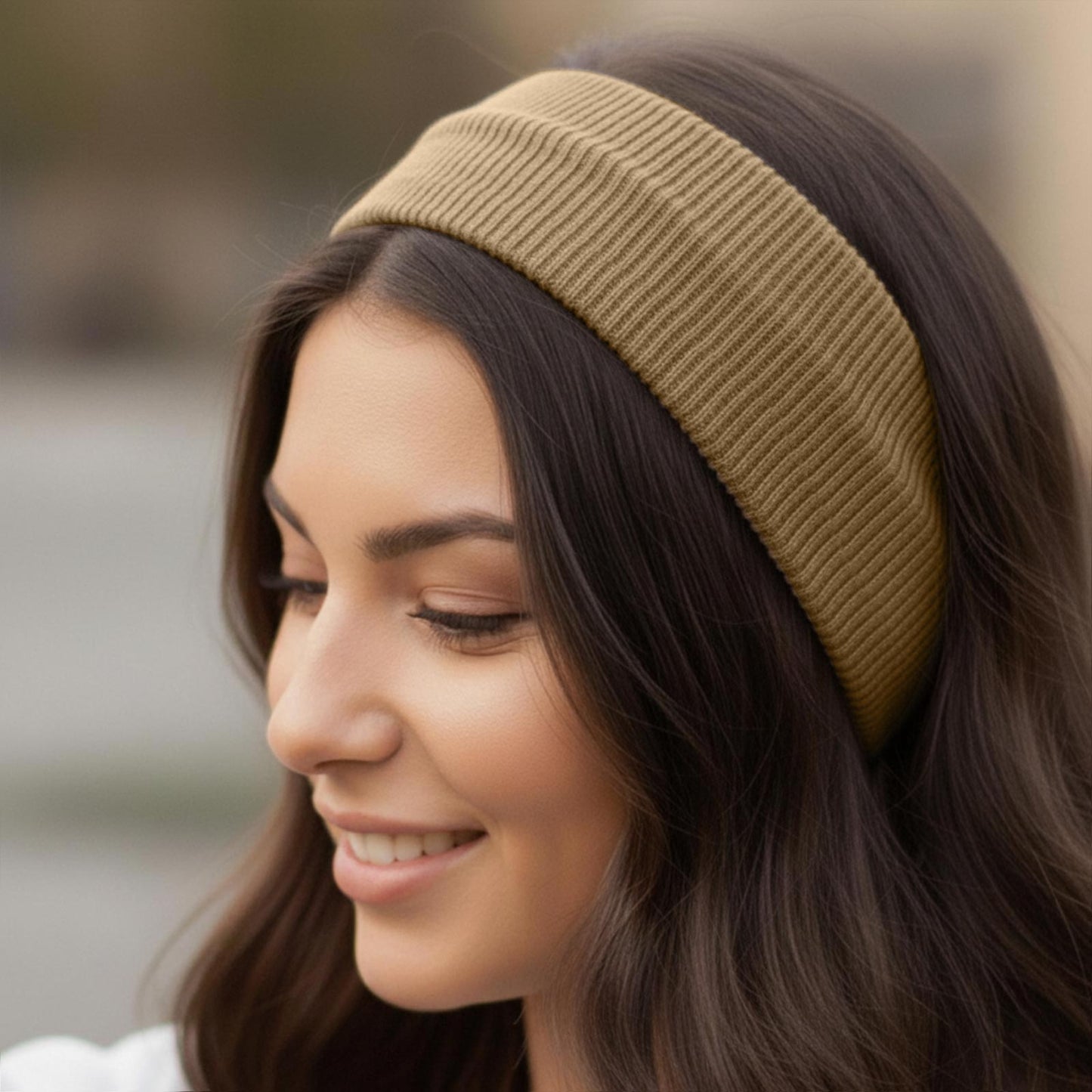 Bandeau Large Côtelé Mila en Coton Beige Kaki