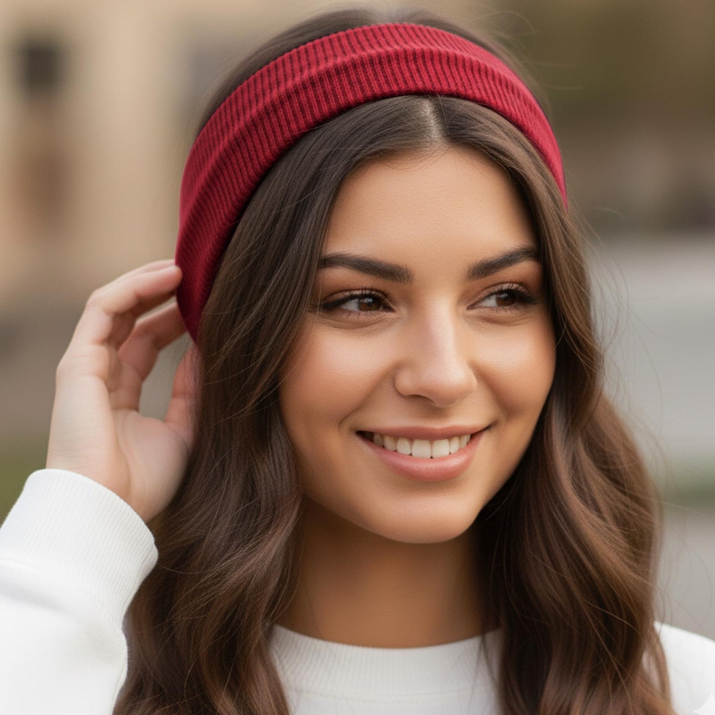 Bandeau Large Côtelé Mila en Coton Rouge