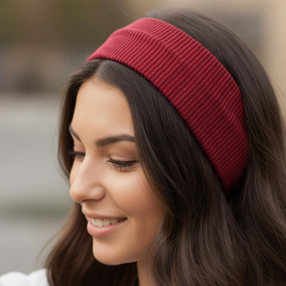 Bandeau Large Côtelé Mila en Coton Rouge