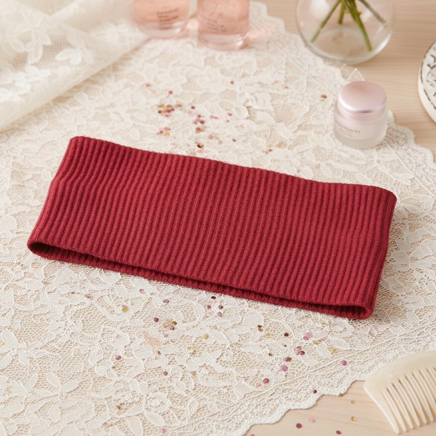 Bandeau Large Côtelé Mila en Coton Rouge