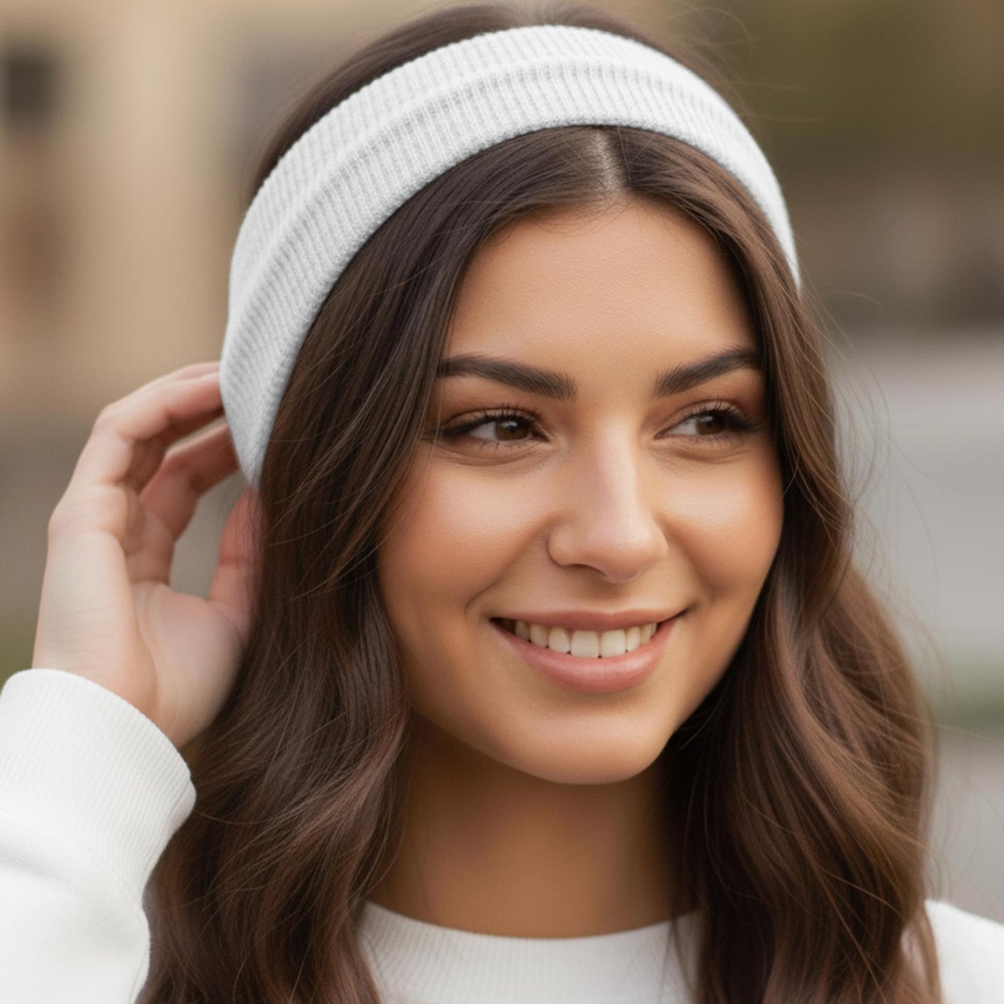 Bandeau Large Côtelé Mila en Coton Blanc
