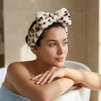 Bandeau Spa en Polaire Léopard Felicity Beige