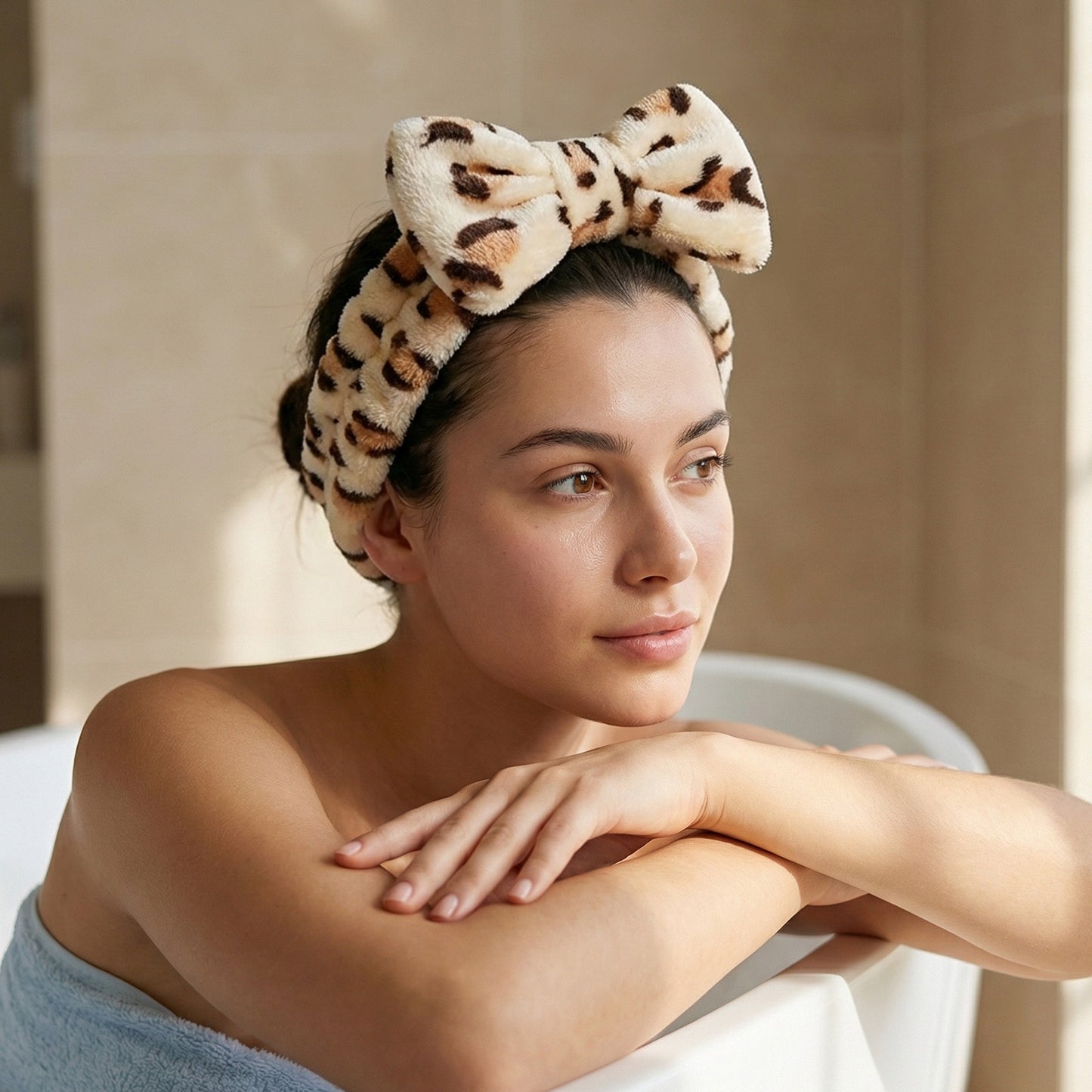 Bandeau Spa en Polaire Léopard Felicity Amande