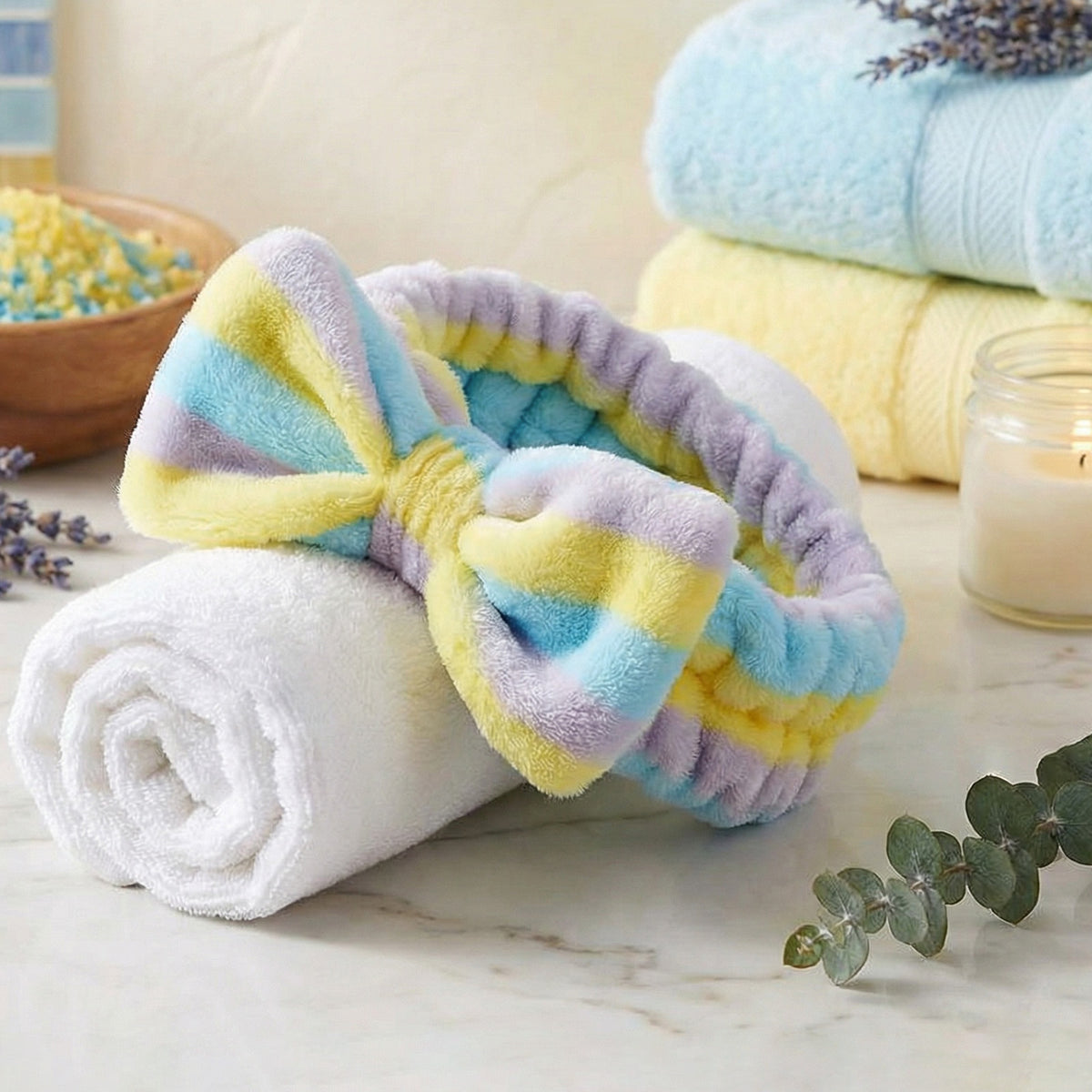 Bandeau Spa Harmony en Polaire Bleu et Jaune