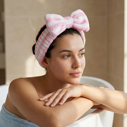Bandeau Spa Harmony en Polaire Rose et Blanc