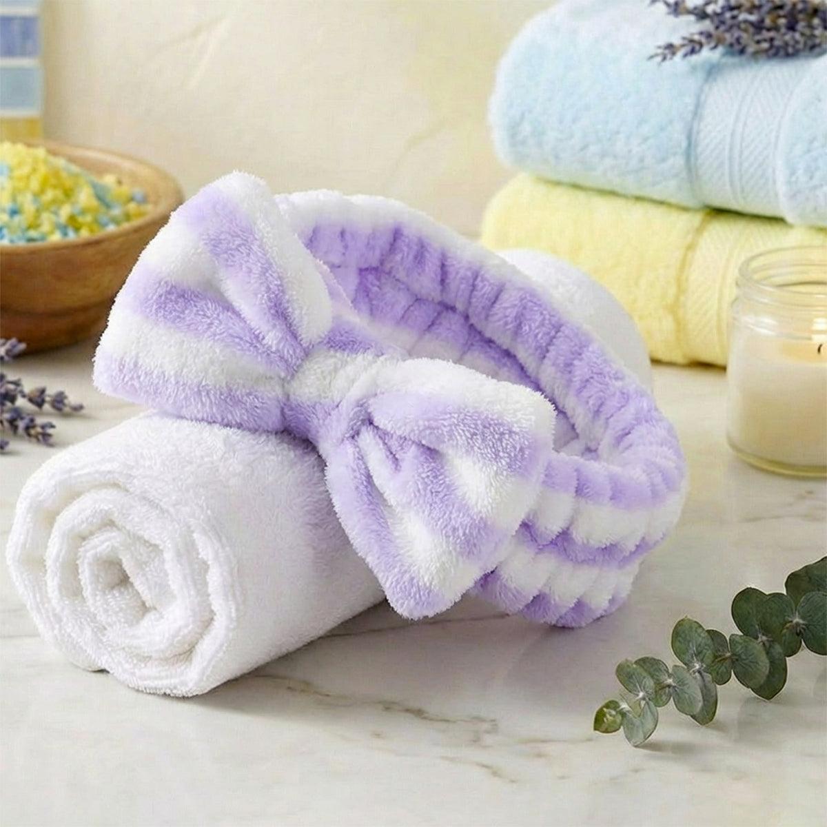 Bandeau Spa Harmony en Polaire Violet et Blanc