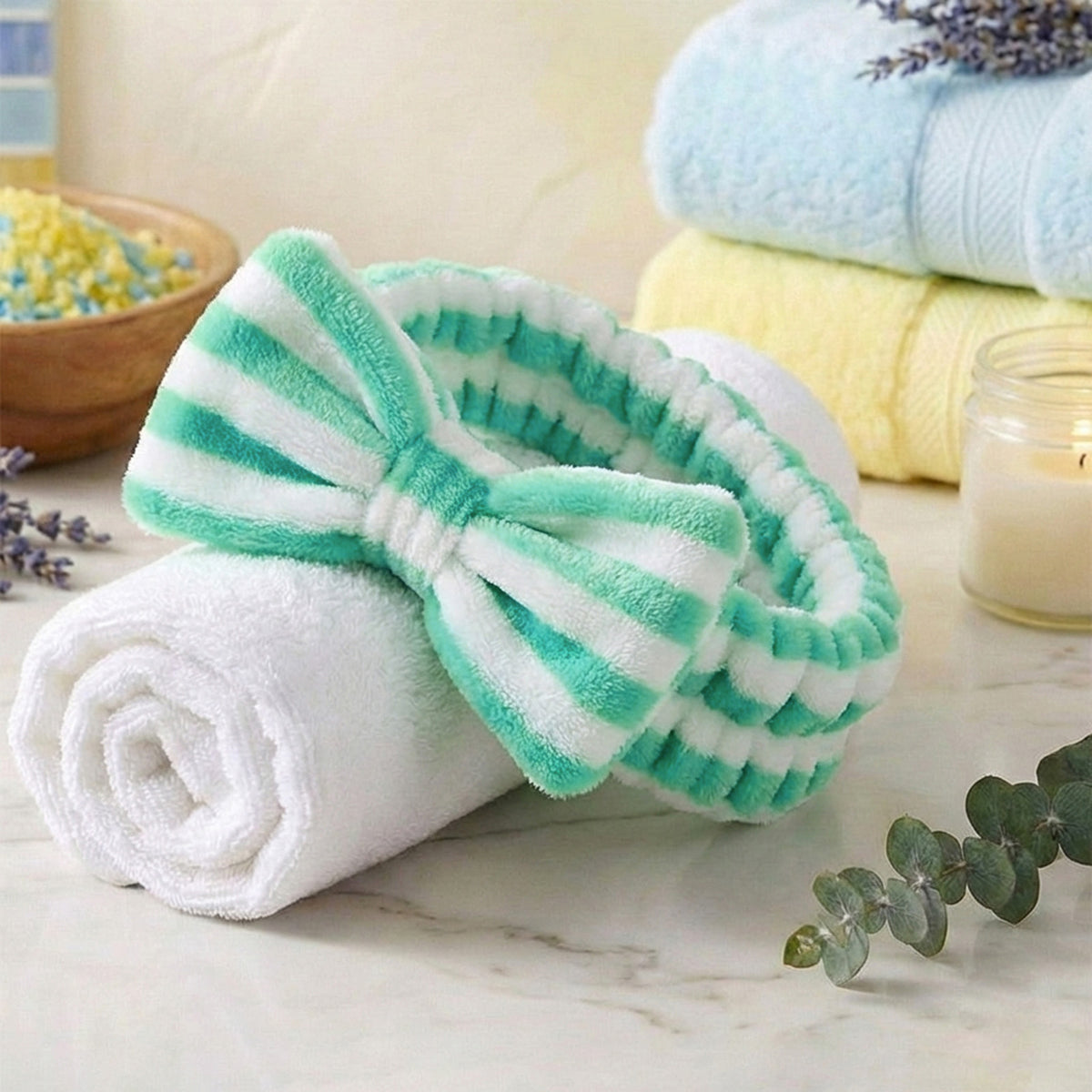 Bandeau Spa Harmony en Polaire Vert et Blanc