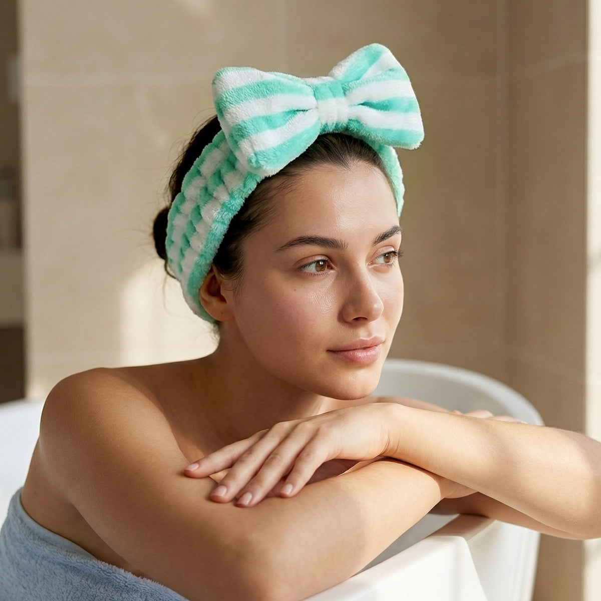 Bandeau Spa Harmony en Polaire Vert et Blanc