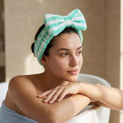 Bandeau Spa Harmony en Polaire Vert et Blanc