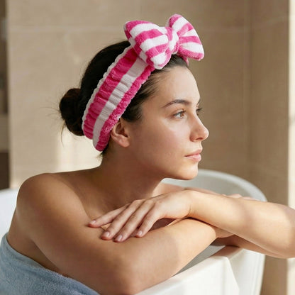 Bandeau Spa Harmony en Polaire Fuchsia et Blanc