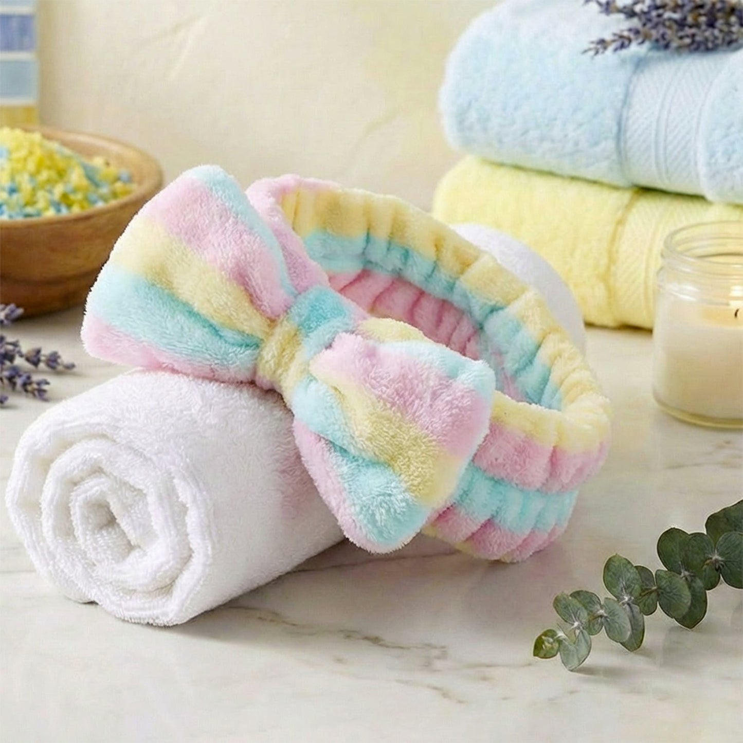 Bandeau Spa Harmony en Polaire à Rayures Pastel
