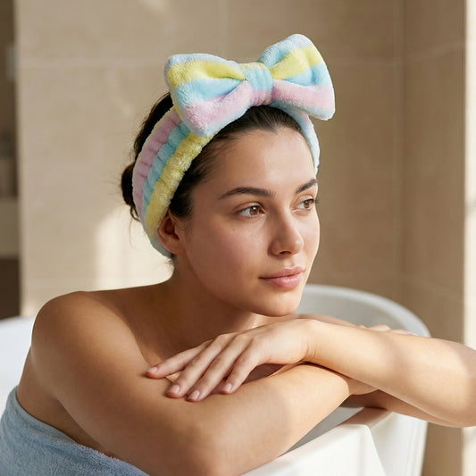 Bandeau Spa Harmony en Polaire à Rayures Pastel