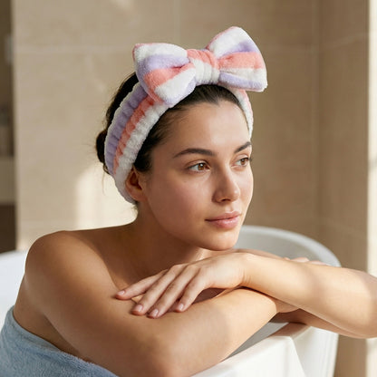 Bandeau Spa Harmony en Polaire Rose et Blanc
