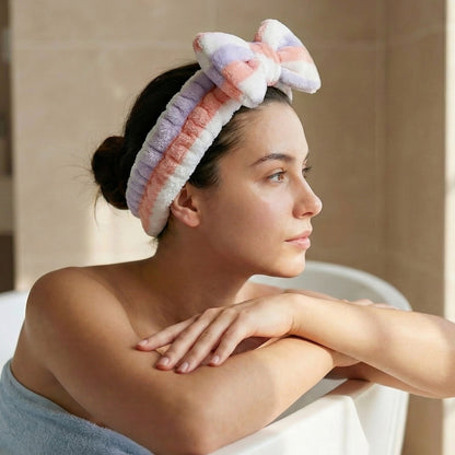 Bandeau Spa Harmony en Polaire Rose et Blanc