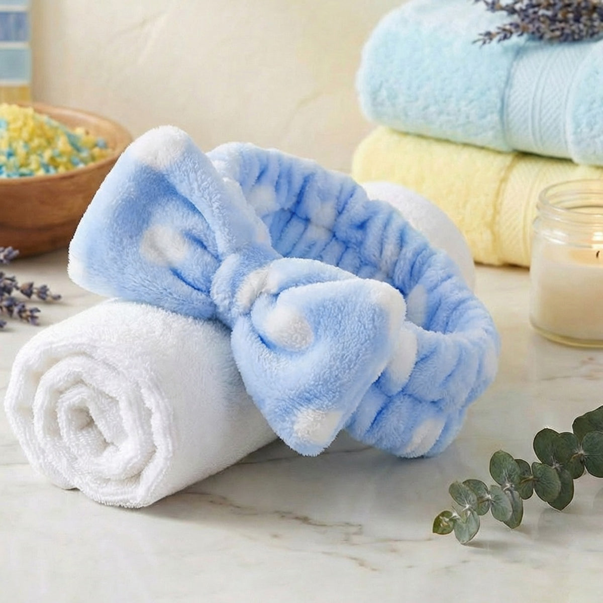 Bandeau Spa Willlow à Pois en Polaire Bleu
