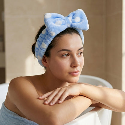 Bandeau Spa Willlow à Pois en Polaire Bleu