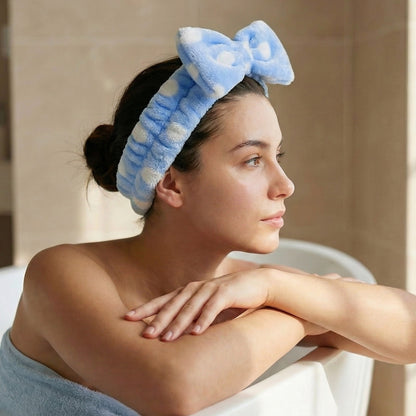 Bandeau Spa Willlow à Pois en Polaire Bleu