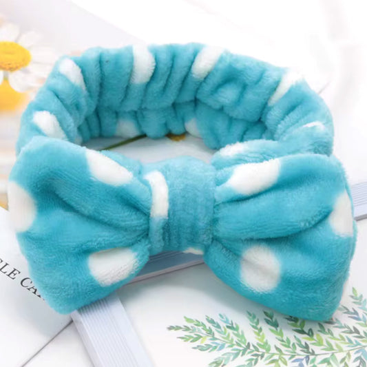 Bandeau Spa en Polaire à Pois Turquoise