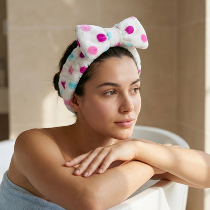 Bandeau Spa Willow à Pois en Polaire Blanc