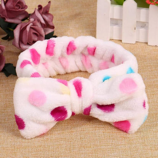 Bandeau Spa en Polaire à Pois Blanc