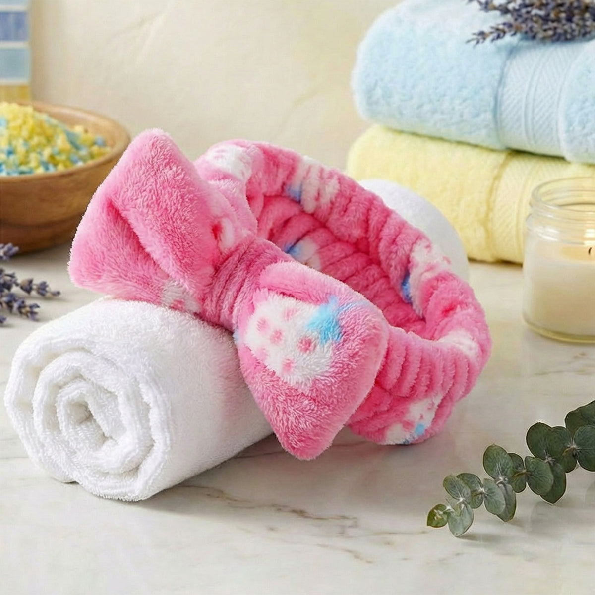 Bandeau Spa Fraise Sweet Berry en Polaire Fuchsia