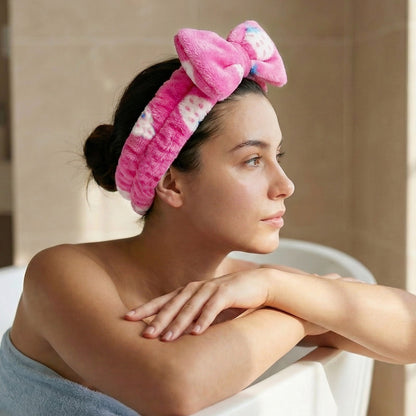 Bandeau Spa Fraise Sweet Berry en Polaire Fuchsia