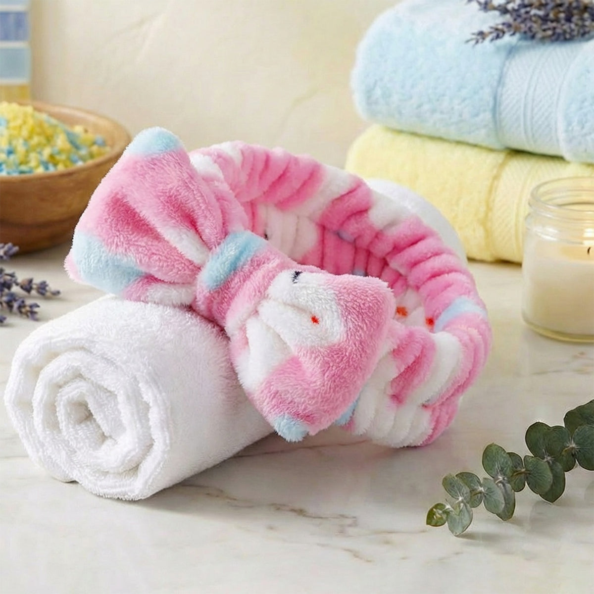 Bandeau Spa en Polaire Lapin Candy Bunny Rose