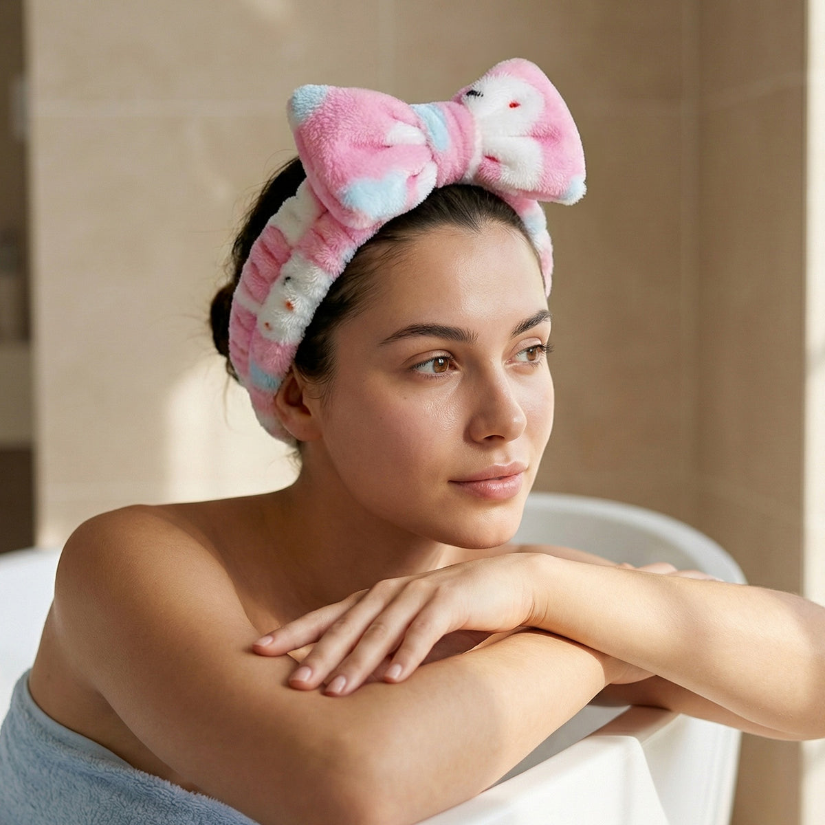 Bandeau Spa en Polaire Lapin Candy Bunny Rose