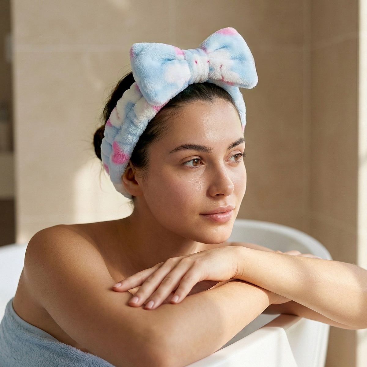 Bandeau Spa en Polaire Lapin Candy Bunny Bleu