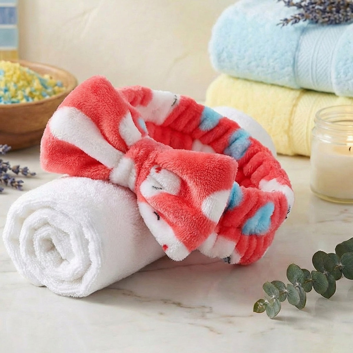 Bandeau Spa en Polaire Lapin Candy Bunny Rouge