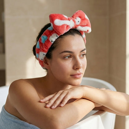 Bandeau Spa en Polaire Lapin Candy Bunny Rouge