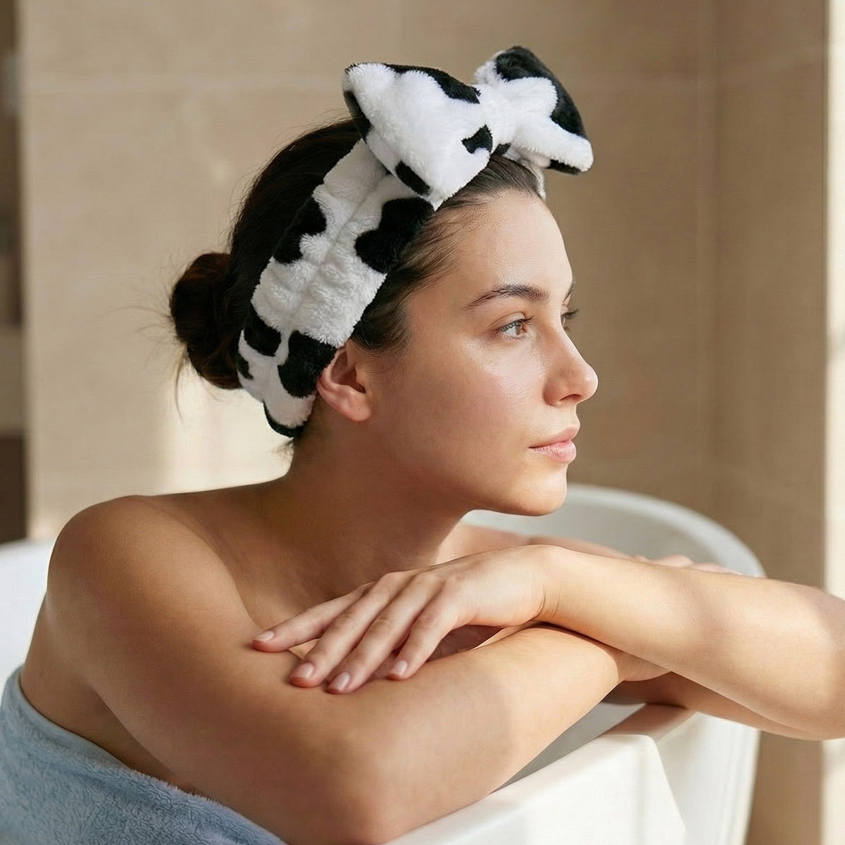 Bandeau Spa en Polaire Milky Imprimé Vache