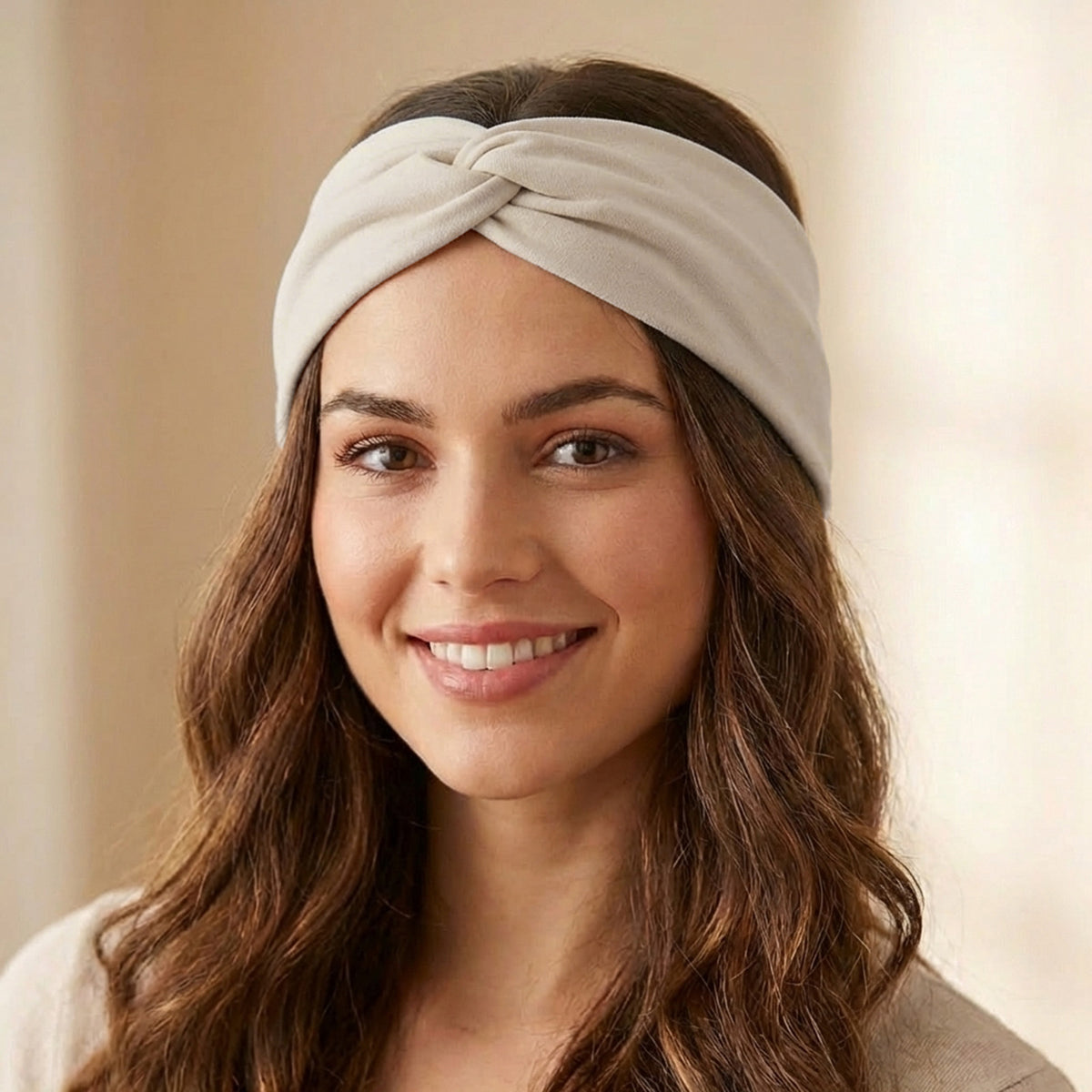 Bandeau Croisé en Jersey Soyeux Margie Beige